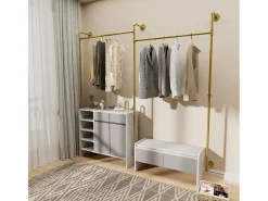Hot Perchero de pared de metal , barra para colgar ropa, 205x190cm Dorado