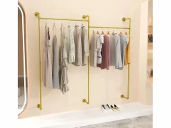 Hot Perchero de pared de metal , barra para colgar ropa, 205x190cm Dorado