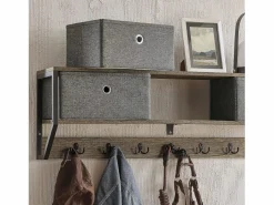 Sobuy Perchero de Pared para Pasillo, Guardarropa, Estante de Pared con 3 Cestas y 7 Ganchos Dobles Estilo iIndustrial 100 x 20 x 30 cm FHK26-N ES