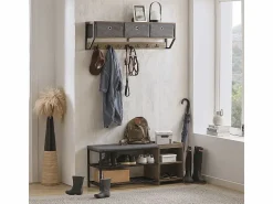 Sobuy Perchero de Pared para Pasillo, Guardarropa, Estante de Pared con 3 Cestas y 7 Ganchos Dobles Estilo iIndustrial 100 x 20 x 30 cm FHK26-N ES