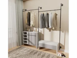 Perchero de pared para vestidor, perchero industrial para colgar ropa, armario abierto, diseño en tubos 205x190cm Burro Para Ropa
