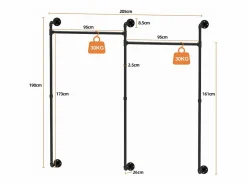 Perchero de pared para vestidor, perchero industrial para colgar ropa, armario abierto, diseño en tubos 205x190cm Burro Para Ropa