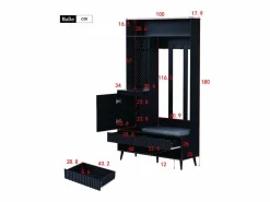 New Perchero de pasillo con banco tapizado, 4 ganchos, 2 cajones - - 100x35x180 cm Armario De Entrada
