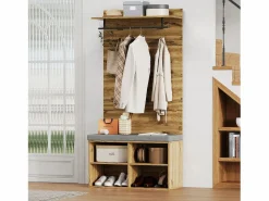 OKWISH Perchero de pasillo con banco para zapatos y barra para ropa, estantes ajustables - Natural