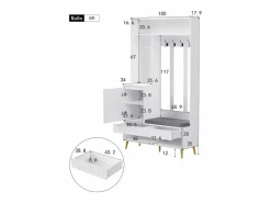 Sale OKWISH Perchero de pasillo con banco tapizado, 4 ganchos, 2 cajones - - 100x35x180 cm Blanco
