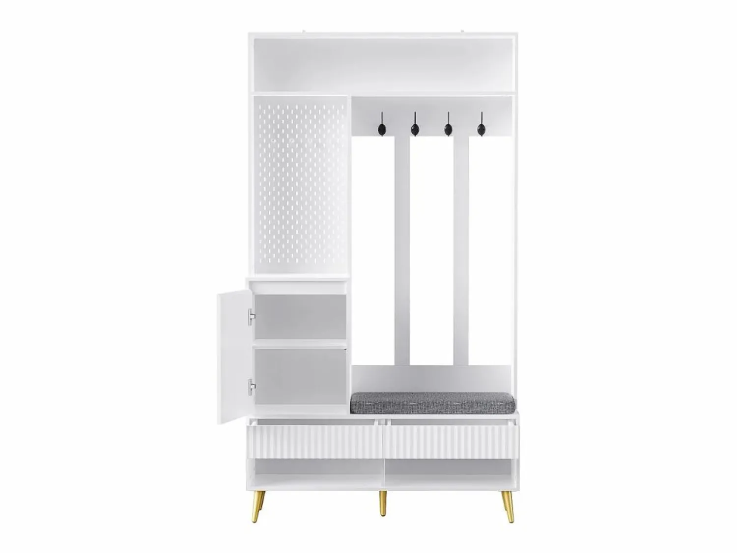 Sale OKWISH Perchero de pasillo con banco tapizado, 4 ganchos, 2 cajones - - 100x35x180 cm Blanco