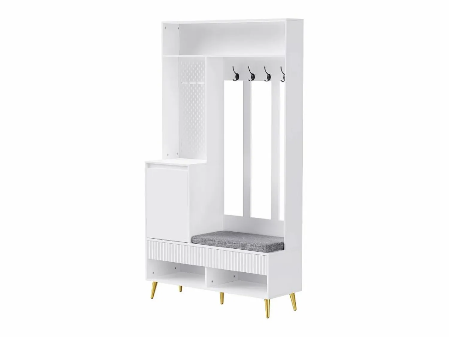 Sale OKWISH Perchero de pasillo con banco tapizado, 4 ganchos, 2 cajones - - 100x35x180 cm Blanco