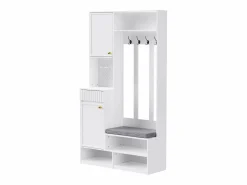 OKWISH Perchero de pasillo con banco tapizado, 4 ganchos, cajones y puertas - - 100x35x180 cm
