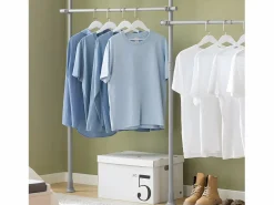 Hot Sobuy Perchero de Ropa Telescópico Altura Ajustable Sistema de Perchero Extensible con 4 Barras 124-226 x 200-285 cm KLS03-HG ES Gris