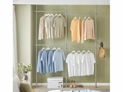 Hot Sobuy Perchero de Ropa Telescópico Altura Ajustable Sistema de Perchero Extensible con 4 Barras 124-226 x 200-285 cm KLS03-HG ES Gris