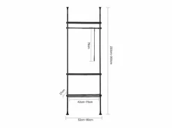 Perchero de Ropa Telescópico Altura Ajustable 233-300 cm,Perchero Extensible con 1 Barras y 3 baldas KLS07-SCH ES Mueble Perchero