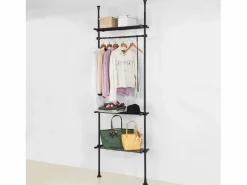 Perchero de Ropa Telescópico Altura Ajustable 233-300 cm,Perchero Extensible con 1 Barras y 3 baldas KLS07-SCH ES Mueble Perchero