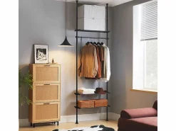 Perchero de Ropa Telescópico Altura Ajustable 233-300 cm,Perchero Extensible con 1 Barras y 3 baldas KLS07-SCH ES Mueble Perchero