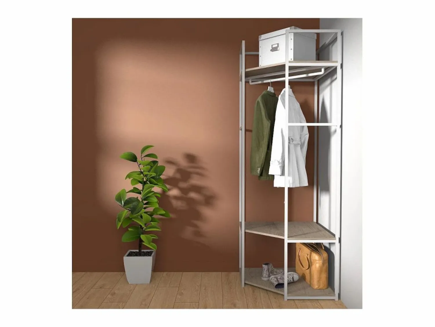 Sale Perchero esquinero de madera y metal JUNE 70x200cm Armario Abierto, Vestidor