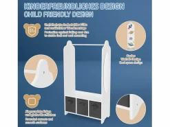 Online Joyz Perchero infantil de pie mueble ropero con 3 compartimentos y espejo Blanco