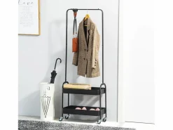 Outlet Perchero móvil con barra y estantes, acero , ruedas bloqueables (56,5x31,5x152,5cm) Burro Para Ropa
