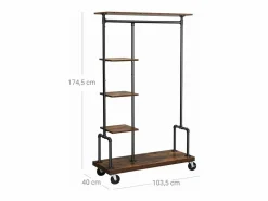 Outlet Perchero móvil perchero con ruedas mueble de entrada perchero de 5 niveles estructura de metal 174,5 cm marrón rústico 12_0003089 Burro Para Ropa
