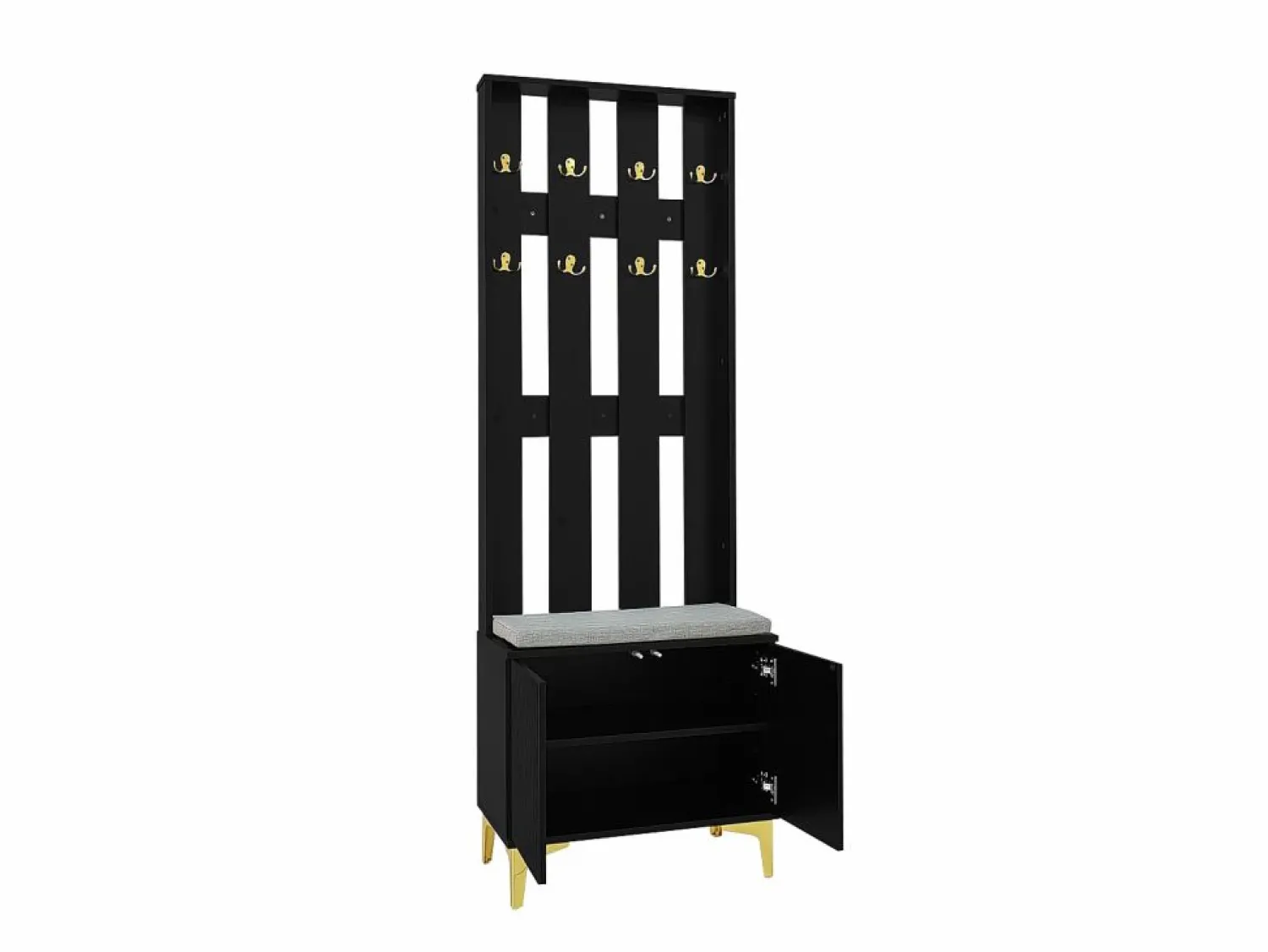 OKWISH Perchero con banco para zapatos - Puertas onduladas, ganchos dorados y estantes ajustables - Muebles modernos para recibidor