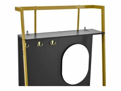 Perchero con espejo - Perchero de 2 puertas con ganchos - Almacenamiento abierto y estructura de metal