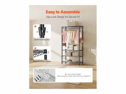 Sale Perchero para Ropa SucceBuy con 4 Estantes Ajustables, Perchero de Acero al Carbono, Armario para Ropa Capacidad de Carga 227 kg, con 1 Barra Negro