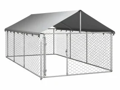 Discount Perrera de exterior con tejado 400x200x150 cm ES628805 Plateado