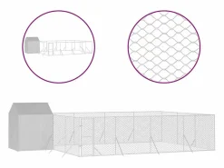 New Perrera de exterior con toldo acero galvanizado plata 10x6x2,5m Seguridad Para Mascotas