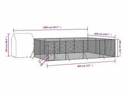 New Perrera de exterior con toldo acero galvanizado plata 10x6x2,5m Seguridad Para Mascotas