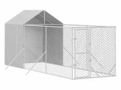 Clicnbuy Perrera de exterior con toldo acero galvanizado plata 2x6x2,5 m