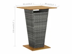 Outlet Garden Furniture Pia Mesa alta ratán sintético y madera de acacia 80x80x110 cm Gris