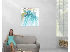 New MCW Pintura al óleo Vestidos verdes pintados a mano Multicolor