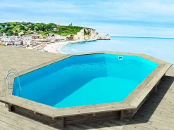 Sale Piscina de madera "Brazilia 145" 5,86 x 3,86 x 1,44 m + bomba de calor inverter "PowerLine by Hayward" 6 kw/h - Negro Piscina De Madera