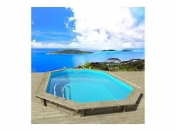 Best Habitat et jardin Piscina de madera "Havana" 7.57 x 4.07 x 1.44 m - Bomba de calor 5 kW/45 m3 Marru00f3n