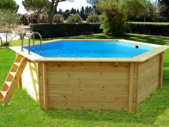 Clearance Habitat et jardin Piscina de madera "Hawai" - 4,10 x 1,18 m + minibomba de calor de 3,5kW - Metal - Gris Marru00f3n
