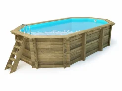 Habitat et jardin Piscina de madera "Miami 120" - 4,86 x 3,36 x 1,45 m + cobertor de burbujas 180 µ + cobertor de invierno 280 gr/m²