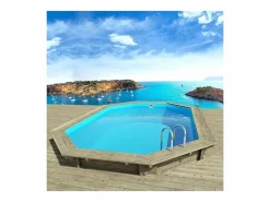 Hot Piscina de madera "Miami 145" - 4,86 x 3,36 x 1,45 m + Mini bomba de calor 3,5kW - Metal - Gris Piscina De Madera