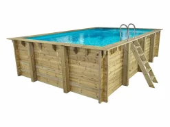 New Piscina de madera rectangular Panama 130 - 6,20x4,10x1,31m - Pino tratado clase 4, filtración de arena 5,7m³/h, liner azul, escaleras de madera y acero inoxidable Piscina De Madera