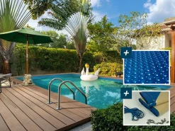 Habitat et jardin Piscina de madera rectangular"Panamá" - 6,20 x 4,10 x 1,45 m + cubierta de burbujas de 180 µ - cubierta de invierno de 280 g/m² Marru00f3n