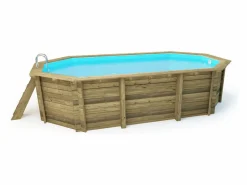 Habitat et jardin Piscina de madera "Seychelles" - 4,00 x 3,00 x 1,30 m + cubierta de burbujas de 180 µ + cubierta de invierno de 280 gr/m².