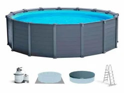 New Intex Piscina desmontable Graphite Grey Panel 16805L con depuradora+accesorios gris Ø478x124 cm Transparente