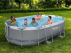 Hot Piscina Desmontable Tubular Power Steel Oval 488x305x107 cm con Depuradora Cartucho 3.028 L/H con Cobertor y Escalera Piscina Tubular