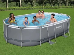 Hot Piscina Desmontable Tubular Power Steel Oval 488x305x107 cm con Depuradora Cartucho 3.028 L/H con Cobertor y Escalera Piscina Tubular