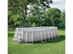 Intex Piscina elevada ovalada 503x274x122cm con bomba, escalera y accesorios Gris claro