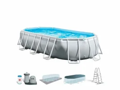Intex Piscina elevada ovalada 503x274x122cm con bomba, escalera y accesorios Gris claro