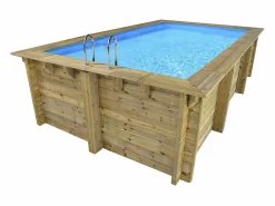 Habitat et jardin Piscina rectangular de madera "Aruba 140" - 5,00 x 3,00 x 1,38 m + minibomba de calor de 3,5 kW - Metal - Gris