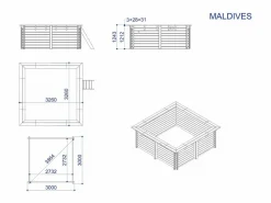 Clearance Piscina rectangular de madera "Maldives" - 3,20 x 3,20 x 1,24 m + bomba de calor 3,5 kw/h - Hayward - "Micro" - Negro Piscina De Madera