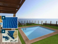 New Piscina rectangular de madera "Caimans 140" - 4,10 x 3,00 x 1,39 m + cubierta de burbujas de 180 µ - lona de invierno de 280 g/m² Piscina De Madera