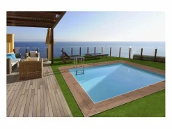 Discount Habitat et jardin Piscina rectangular de madera "Caimans 140" - 4,10 x 3,00 x 1,39 m + Minibomba de calor de 3,5 kW - Metal - Gris Color natural claro