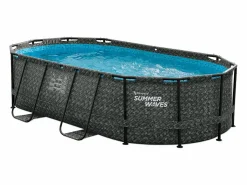 Vente-unique Piscina tubular ovalada gris oscuro con filtro de cartucho - D424 x Alt. 100 - SALAMANQUE