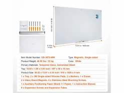 Discount Pizarra Magnética de Cristal SucceBuy, 182,9x91,5 cm, Borrado en Seco Sin Marco Blanco