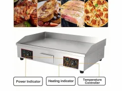 Online DripeX Placa de parrilla eléctrica de 4400W, con bandeja de recolección de aceite, 2 zonas, 300 ° C, 73x48x23cm Plateado